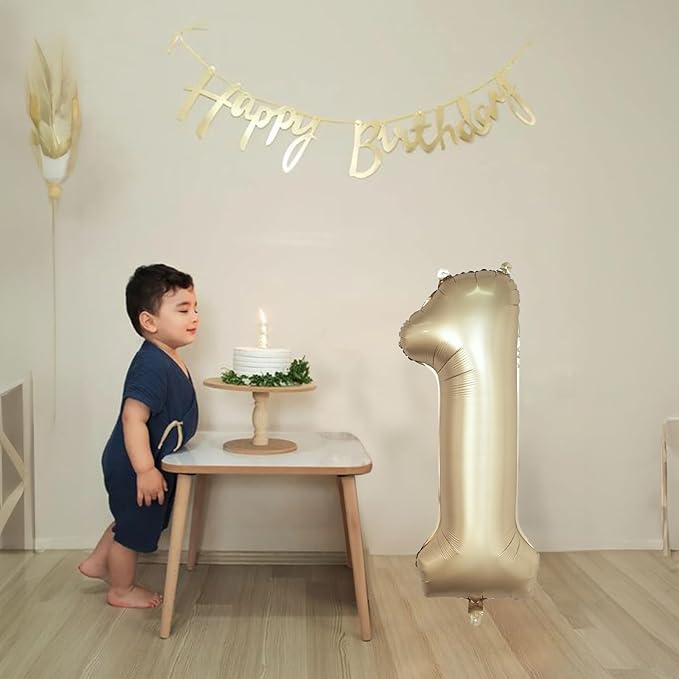 40 Inch Gold Number 1 Balloon for 1st Birthday Decoration, Metallic Light Gold Mylar Foil Number Balloons 0-9 for Boys Girls, Champagne One Helium Balloons for Women Men 1st Anniversary Party Supplies