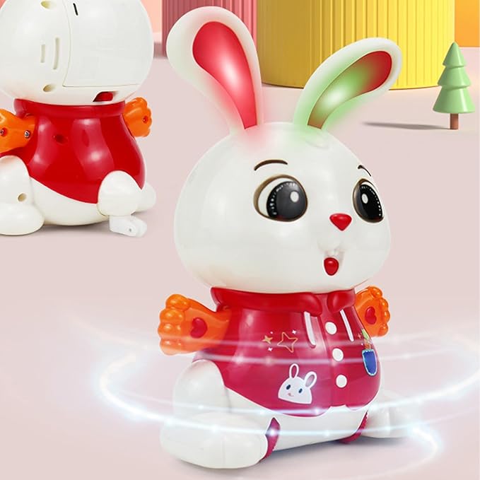 Alomejor Electric Dancing Toy, 360 Degree Rotating Dancing Bunny Pet Electronic Toy with Light and Music for Children