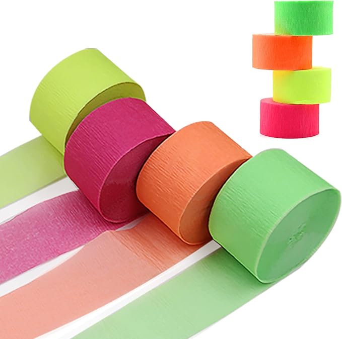 400Feet Glow in The Dark Party Supplies Streamers Glow Crepe Paper Streamer UV Blacklight Fluorescent Neon Paper Streamers for Glow Party Supplies and Decorations Wedding Birthday Party Decorations