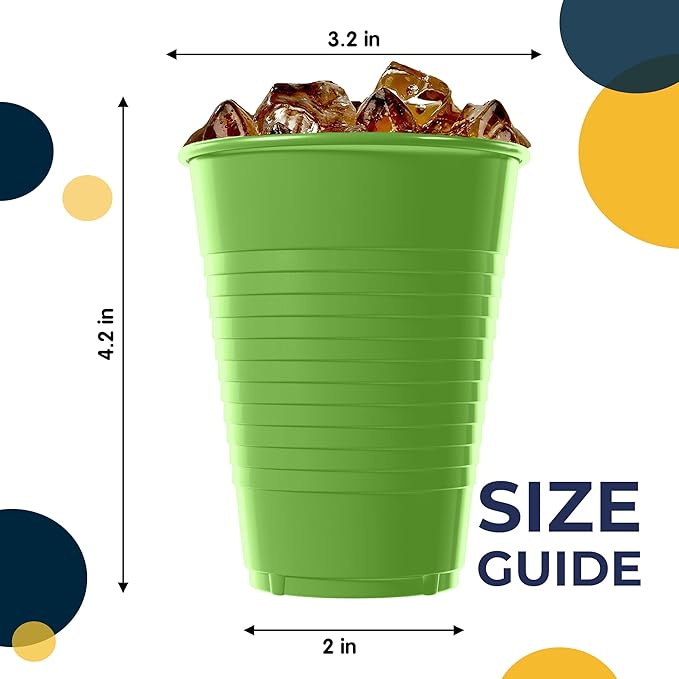 Exquisite Party Solids 12 Oz Lime Green Plastic Cups For Party Supplies 50 Pack | Lime Green Disposable Cups Plastic | Disposable Drinkware For Parties, Events & Everyday