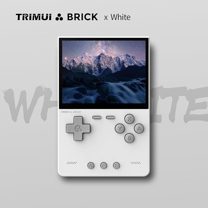 𝗧𝗿𝗶𝗺𝘂𝗶 Brick Handheld Game Console 3.2-Inches 1024x768 IPS Screen Built-in 64G TF Card Video Gaming Consoles 3000mAh Lithium Battery Supports Multiple Simulators Casual Game Console-White