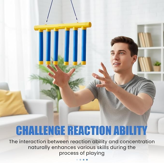 Reflex Drop Sticks Challenge Game, Reaction & Catching Sticks Game for Kids & Adults, 2026 New Hand-Eye Coordination Training Toy, 3 Adjustable Speeds, Family Party & Indoor Outdoor Fun (Yellow)