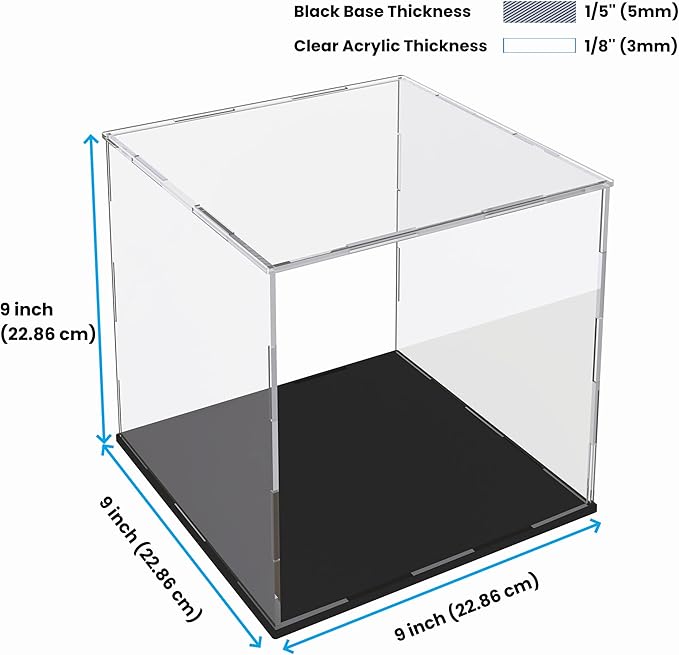 Acrylic Display Case for Collectibles and Toys, Versatile Clear Acrylic Display Box with Black Base for Action Figures and Souvenirs, 9-inch