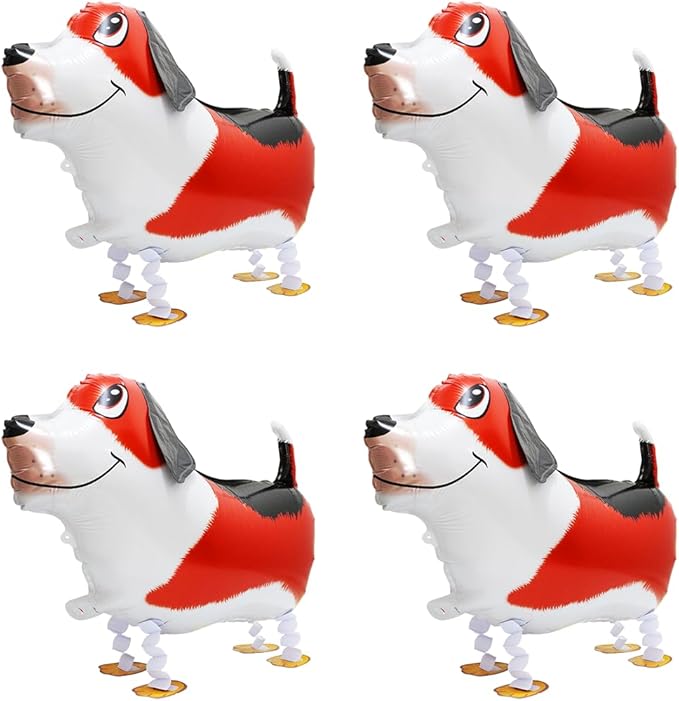 Cute Red Puppy Dog Balloon Air Walker Doggy Balloon Pet Animal Party Supplies, 4 Pack Cartoon Air Walking Dog Balloons Walk Harrier Doggy Supplies For Birthday Baby Wedding Shower