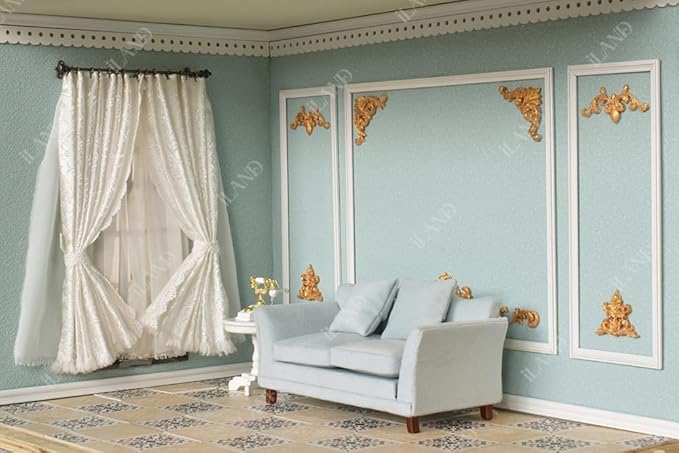 iLAND Dollhouse Couch, Modern Dollhouse Furniture on 1/12 Scale, Miniature Sofa for Dollhouse Living Room (Light Sky Blue Velvet)