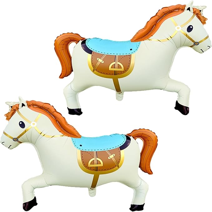 3D Giant Beige Horse Balloons,Nude Galloping Horse Shaped Aluminum Foil Animal Balloons for Horse Themed Party Western Cowboy Birthday Baby Shower Decorations 28 * 22"（Cream White 2Pcs）