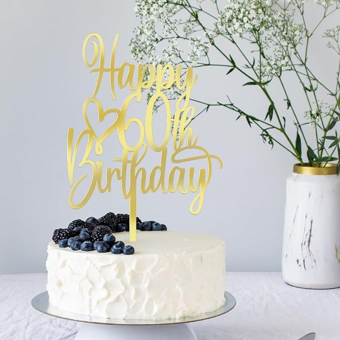 Acrylic Happy 60th Birthday Cake Topper - Cheers to 60 Years Cake Topper, 60 & Fabulous Cake Decoration for Hello 60th Birthday Anniversary Party Cake Decorations Supplies