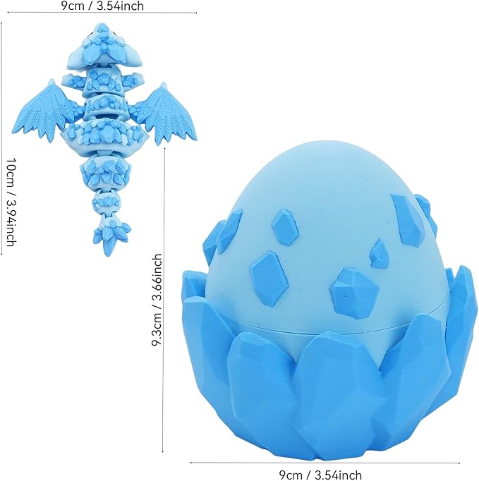3D Printed Dragon Hatching Egg Toy – Collectible Articulated Fantasy Figure with Opening Eggshell – Unique Gift (Blue 2 Dragons and 1 Egg)