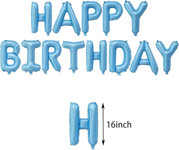 16 Inch Light Blue Happy Birthday Banner Balloons Aluminum Foil Letters Banner Balloons Sign For Men Women Kids Birthday Party Decorations Supplies