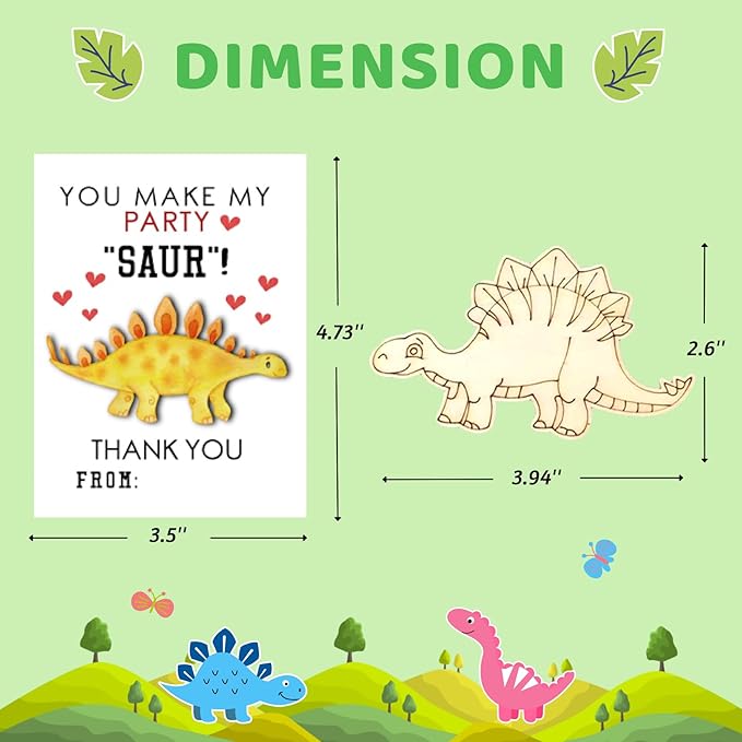 GOGREENWOVEN 24 Pack Dinosaur Party Favors for Kids - DIY Dinosaur Wood Painting Craft Kit with Thank You Cards - Dino Birthday Goodie Bag Fillers & Art Supplies for Boys and Girls