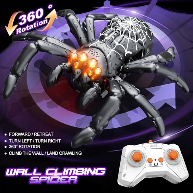 Wall Climbing Gecko Spiders,Realistic Lizard Wall Climbing Toy,Rechargeable Remote Control Robot Kids Toys,Dual Mode Floor & Wall Driving,Christmas Birthday Gift for Boys Girls Ages 3+ (Black)