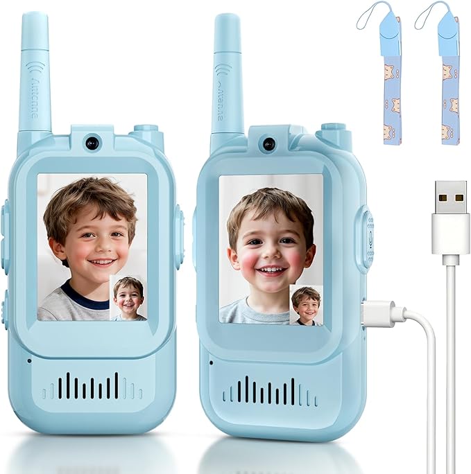 Video Walkie Talkies for Kids, Handheld 2 Pack Rechargeable Video Intercom Kids Walkies Talkies, Indoor Outdoor Toys for Family Games, Outside, Camping, Hiking for Boys Girls Ages 3-12 (Blue/Blue)