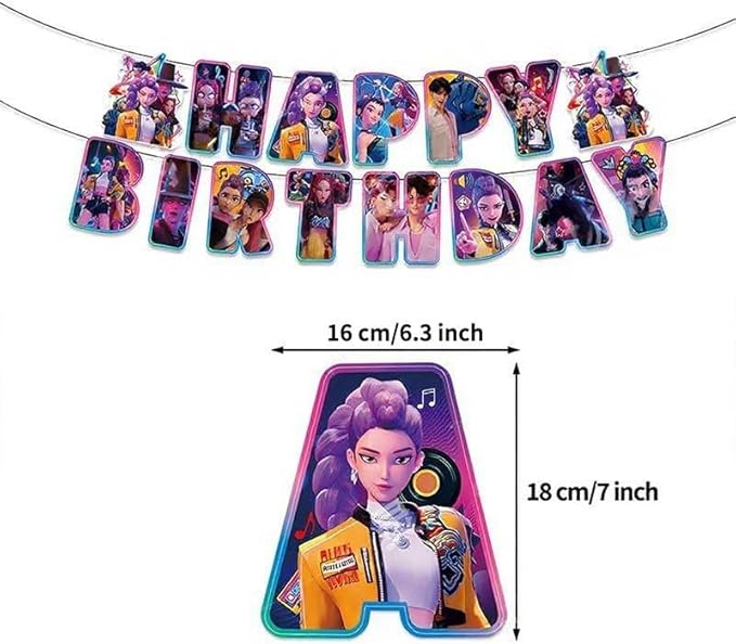 32Pcs Demon Movie Hunters Birthday Party Supplies, Party Decorations Set Include Banner, Balloons, Hanging Swirls, Cake Cupcake Toppers, Tablecloth for Boys Girls Demon Hunters Theme Party.