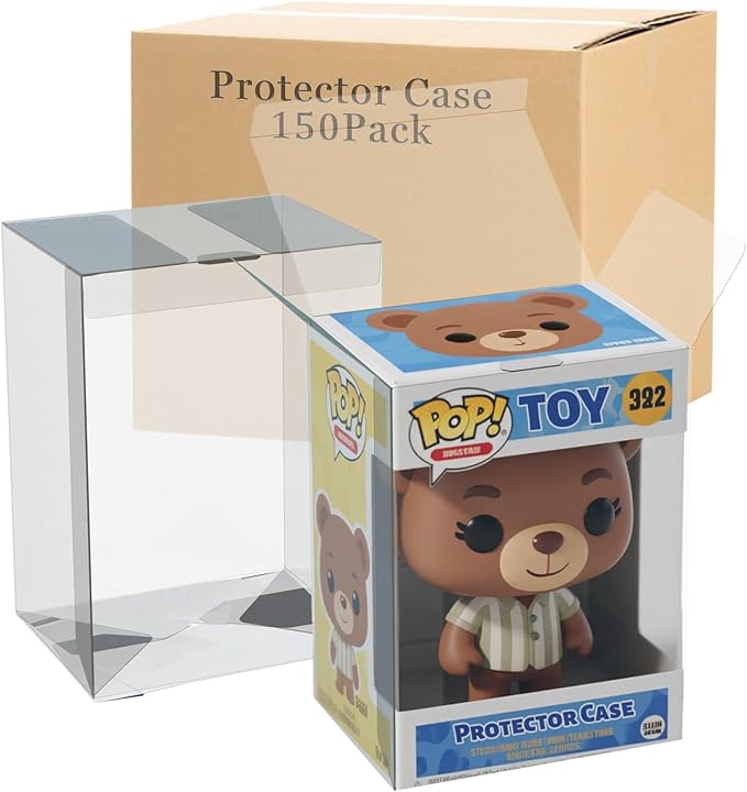 150 Pack Clear Protectors Case Compatible with Funko Pop Protector Case for 4 Inch Figures Collectibles Heavy Duty Crystal Plastic Protector Cases with Protective Film Locking Tabs Auto-Lock Bottom