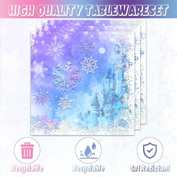 40Pcs Frozen Party Decorations Winter Wonderland Birthday Supplies Christmas Snowflake Plates and Napkins for Baby Shower Birthday Party Decorations
