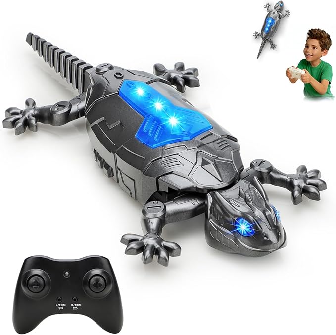 Wall Climbing Gecko Toy for Kids, Dual Mode Floor & Wall Driving, Rechargeable Remote Control Robot, Climbs up Toys & Games, Halloween Christmas Birthday Gifts for Boys Girls Ages 4 & Up