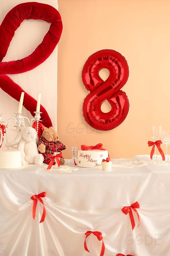 40 Inch 8 Red Number Balloons Mylar Foil Helium Digital Balloons Baby Shower 8th Birthday Party Decor Supplies