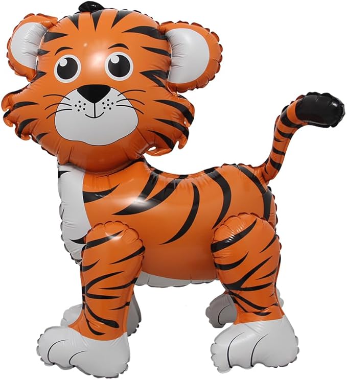 4D Walking Balloons Animal Foil Balloon Lion Panda Alpaca Turtle Cow Horse hippo leopard Ballon Jungle Forest Zoo Theme Baby Shower Birthday Party Supplies (4D Tiger)