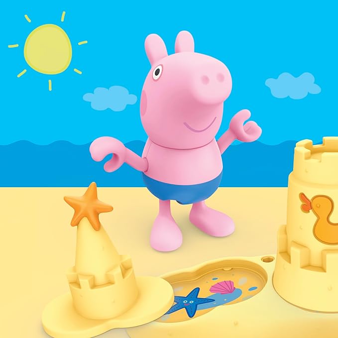 Peppa Pig Siblings Beach Day Playset with 3 Figures and 5 Accessories, Includes Baby Evie, Preschool Toys for Girls and Boys 3 and Up