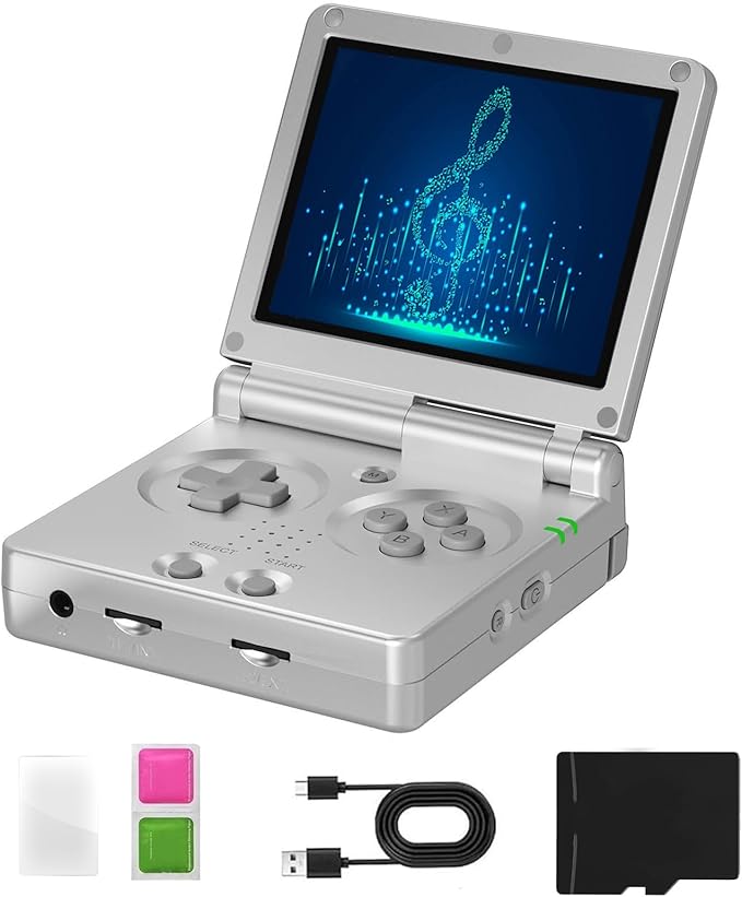 RG35XXSP FILP Retro Game Console,3.5 Inch IPS Screen 640x480,Built-in 64GB+128GB TF Card,with 3300mAh Battery Linux System Classic Consoles,Support HD and TV Output Casual Game Console(Silver)