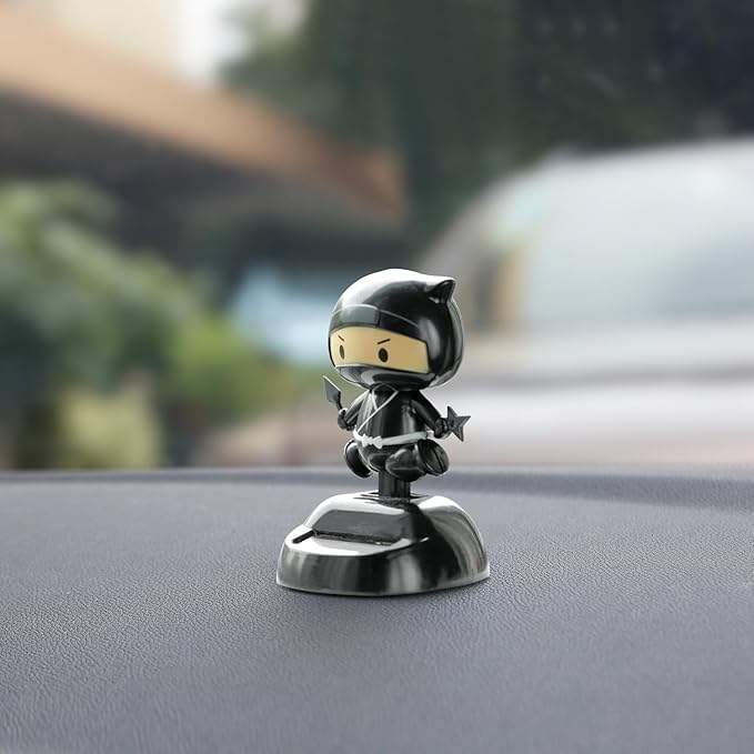 YGMONER Solar Powered Ninja Bobblehead Car Dashboard Ornaments Eco-Friendly Vibrant Car Decor Accessories for Office & Vehicle