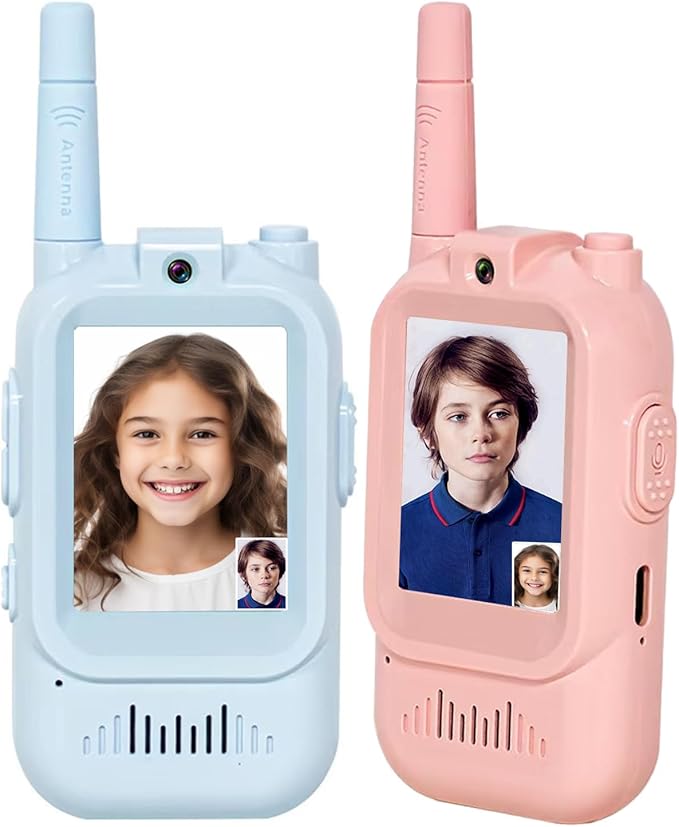 Video Walkie Talkies for Kids Pack of 2, Long Range 2 inch Screen Rechargeable Video Chat Intercom, Indoor Outdoor Voice Effects Toys for Family Games, Camping, Hiking, Gift for Boys Girls Ages 3-12