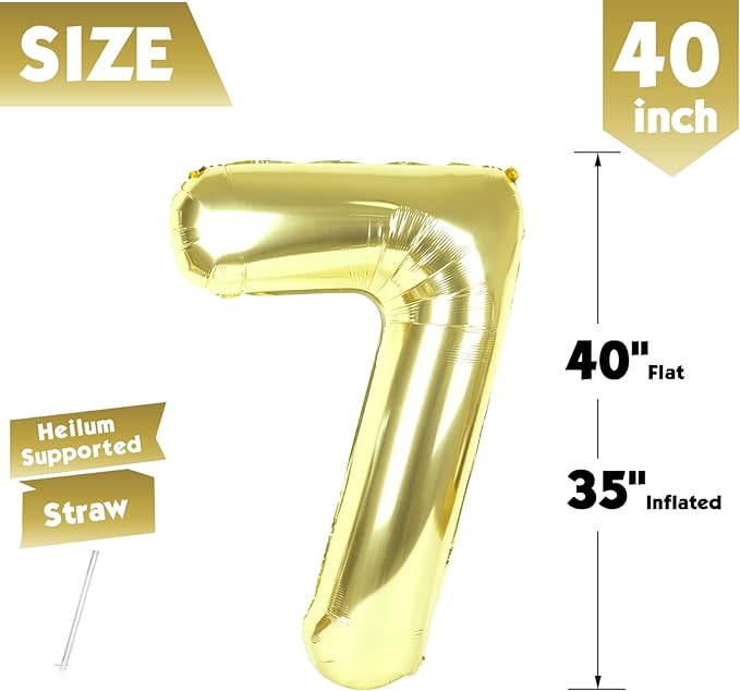 40 Inch Champagne Gold Number 7 Balloon, Giant 7 Number Balloons for 7th Birthday Decorations, Party Supplies for Baby Boy Girl, Champagne Gold Party Decor