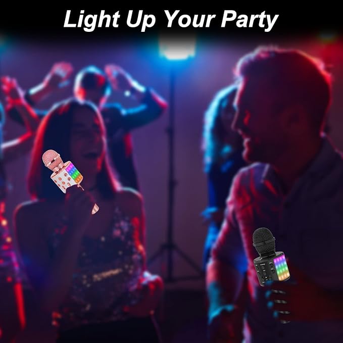 Bluetooth Karaoke Microphone for Singing: Professional Handheld Wireless Microphone with Lights for Kids Adults Black