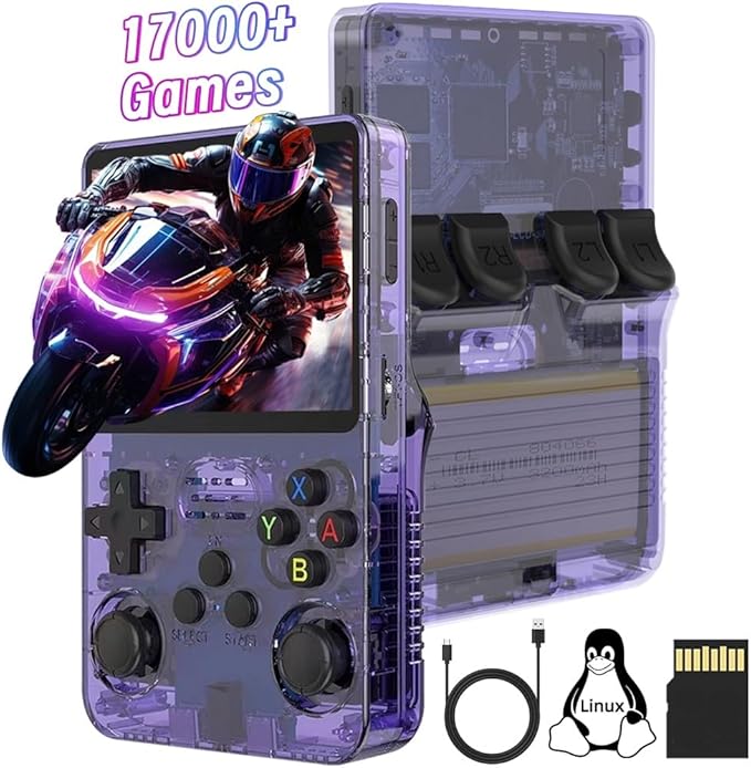 R36S Handheld Game Console, 3.5 Inch IPS Screen Open Source Linux System R36S Game Console, 128G TF Card 17000+ Games 10+ Emulators Consola R36S with Dual 3D Joysticks for Boys and Girls