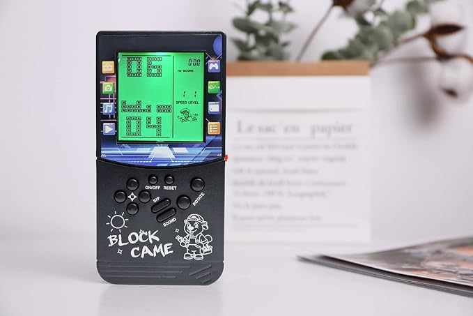 New Large Screen Brick Game Console Green Backlight Built-in 23 Multi-Mode Block Games Classic Nostalgia Puzzle Speed and Difficulty can be Adjusted Suitable as a Gift for Kids (Black)
