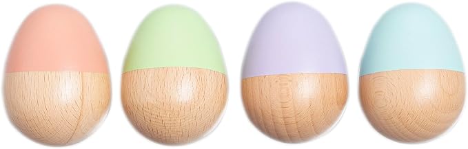 Pearhead Easter Wooden Egg Shakers Baby Toy Set – 4-Piece Montessori Musical Sensory Toy for Infants 0+ Months, Rhythm & Fine Motor Skills, Easter Basket Stuffer