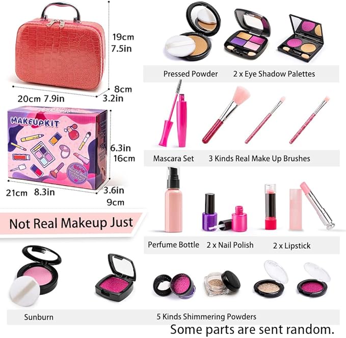 Pretend Makeup Toy Sets for Girls Age 3-8,Toddler Makeup Kit for Play Vanity Set, Washable Fake Cosmetic Dress Up Toys, Princess Style Beauty Accessories Gift for 3-12 Year Old Kids