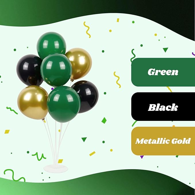 60pcs Green and Black balloons 12inch with Dark Green Metallic Gold Balloons for Jungle Safari Birthday Party Decorations