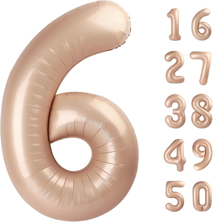 40 Inch Caramel Balloon Number 6 Balloon,6 Foil Mylar Helium Large Digital Balloon Birthday Numbers Jumbo Balloons 16th or 61st Anniversary Party Decorations Supplies