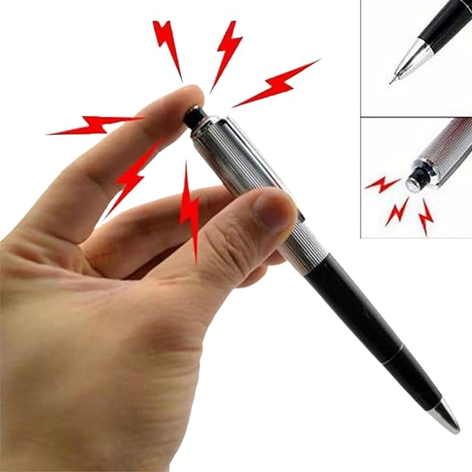 2Pcs Silver Shock Pen, Interesting Surprising Prank Items, Lightweight Shocking Practical Joke Shock Pen Toys Prank for Outdoor Novelty Gag Games