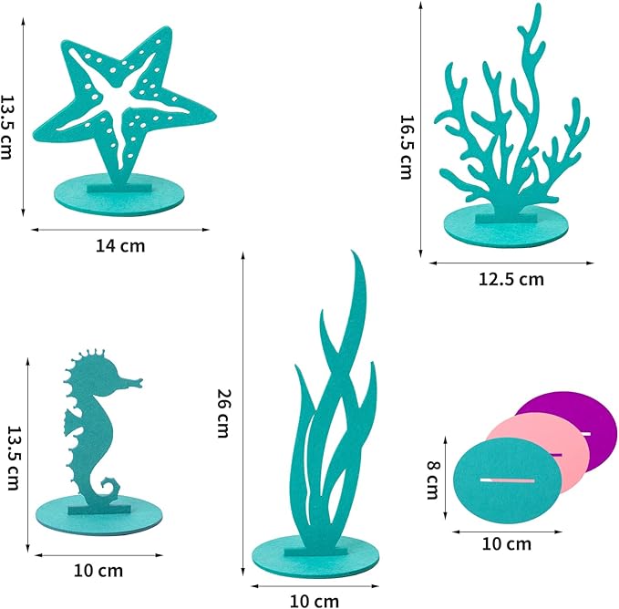 SUNBEAUTY 20Pcs Mermaid Party Decoration DIY Felt Under The Sea Table Centerpiece Ocean Theme Seahorse Starfish Seaweed Birthday Baby Shower Little Mermaid Girl Birthday Party Supplies