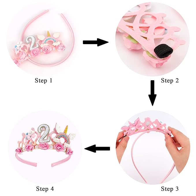 SuPoo 2nd Birthday Headband - Flower Crown for Girls Princess Tiara - Cute 2 Year Old Birthday Party Decorations Accessory