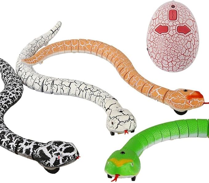 Liberty Imports 16 Inch Remote Control Rattle Snake Toy, Realistic Reptile Robot with Egg Shaped Infrared Receiver, RC Snake Prank Toy Ideal Gift for Kids or for Adults (White)