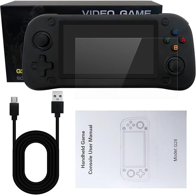 New Upgraded G28 4.3 Inch HD 64GB Handheld Game Console, Built-in 15000 Games Classic Game Console for G-AME boy Birthday Gifts Presents -Black