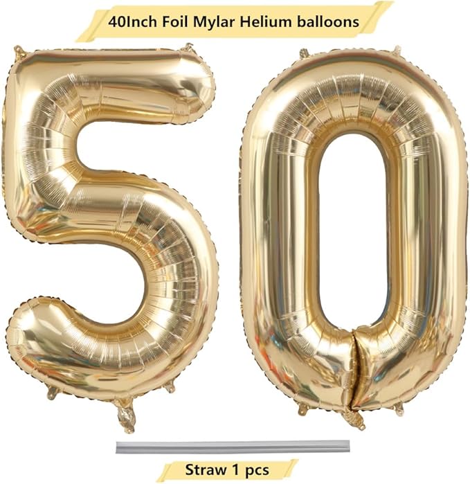 40 Inch Light Gold 50 Number Balloons White Gold Giant 50 Foil Mylar Helium Large Digital Balloon Champagne Gold Birthday Numbers Jumbo Balloons 50th Anniversary Events Party Decorations Supplies