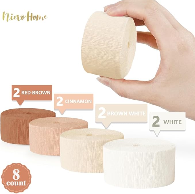 NICROHOME EUR Wedding Party Decorations, 8 Rolls Creamy White Crepe Paper Streamers for Boho Wedding, Engagement, Baby Bridal Showers Party Supplies, Birthday, 82 ft Long