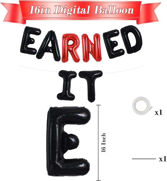 TONIFUL Black and Red Earned It Graduation Balloon Banner 2026 Nurse Graduations Decorations,2026 Nursing Balloons Black Earned It Nursing Balloons for Class of 2026 RN Grad Party Supplies