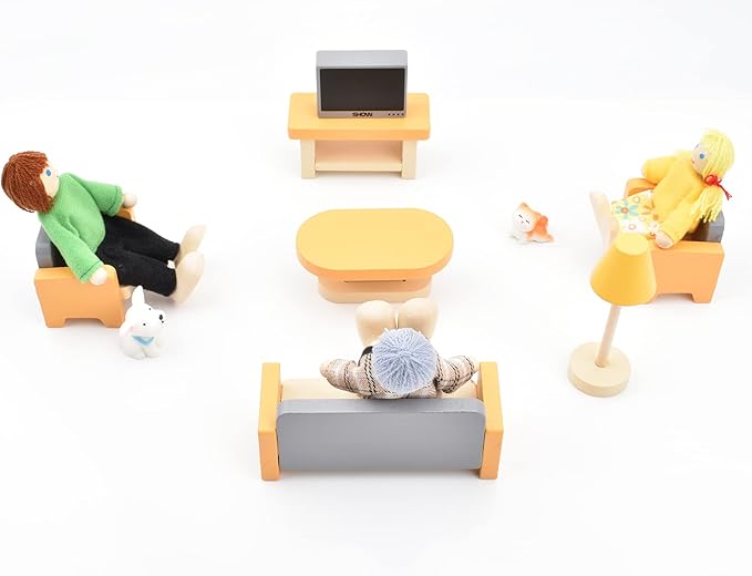 Wooden Doll House People of 8 Miniature Figures and 2 Pets, Dollhouse Dolls Family Set- Dollhouse Accessories for Girls Toddler Kids Pretend Play and Imaginative Fun