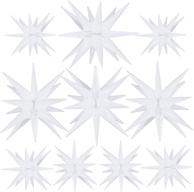10 Pcs White Star Balloons Explosion Balloons Foil Cone Balloon Magic for Birthday Wedding Anniversary Party Backdrops Decorations Supplies, 6 Pcs 22Inches and 4 Pcs 27Inches