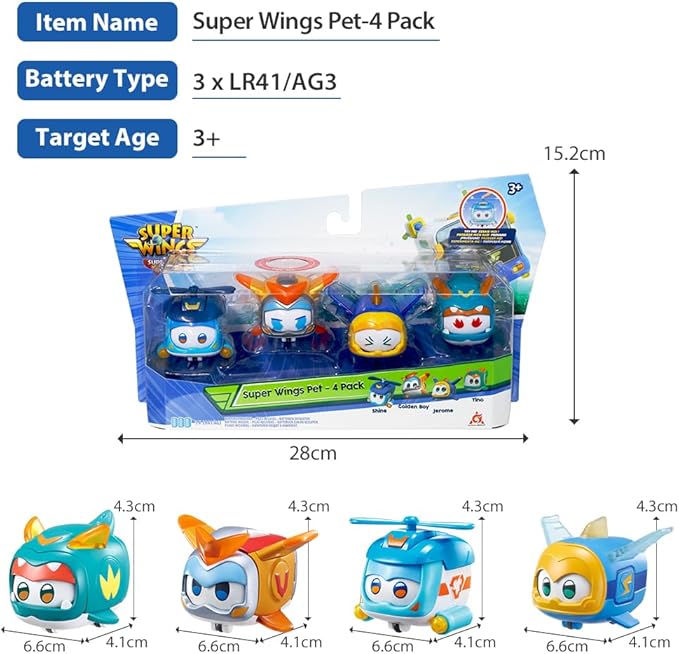 Super Wings Glow & Face-Changing Transformer Toys - Jerome Golden Boy Shine Tino Pet, Stacking Toys for Toddlers & Kids 3-7 Years