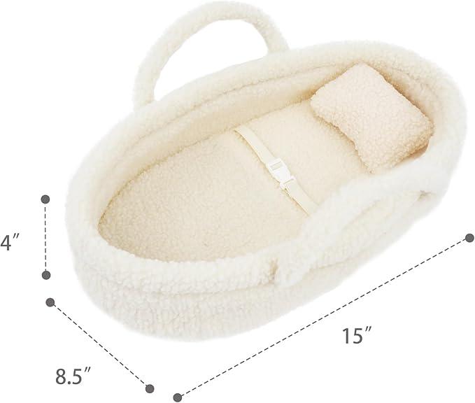 June Garden Cozy Dream Doll Bassinet - Baby Doll Portable Carrier - Fits for American Girl Dolls or Teddy Bears up to 14" - Cream White