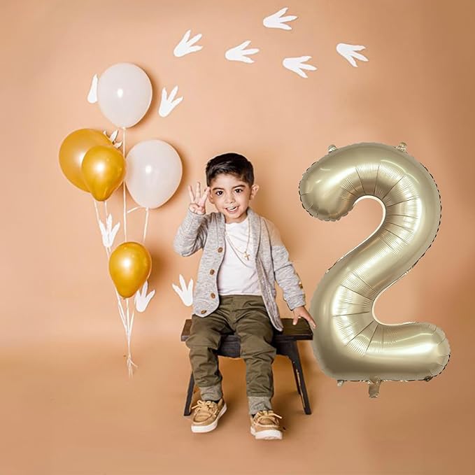 Champagne Gold 2 Balloons, 40 Inch Giant Metallic Helium Mylar Foil Number 0-9, Light Gold 2nd Birthday Balloon for Boys Girls, Morados Numero Two for Women Anniversary Party Decorations