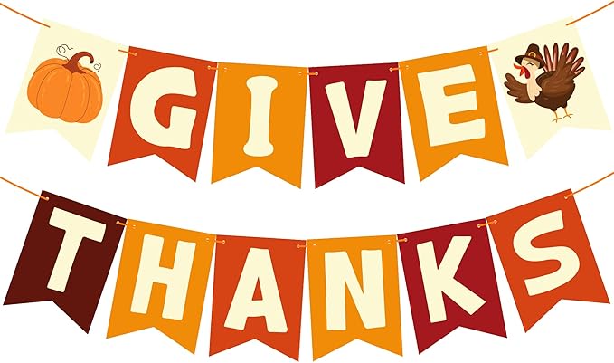 OHOME Thanksgiving Decorations - GIVE THANKS Banner | Friendsgiving Party Decorations for Indoor Outdoor Outside - Thanksgiving Garland for Front Door | THANKSGIVING Backdrop Wreath for Window Wall