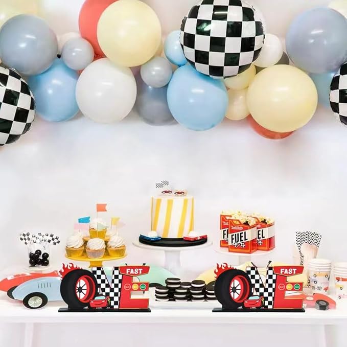 TONIFUL Race Car ONE Letter Sign Table Centerpieces Fast One Birthday Decorations for Boys,Cars 1st Birthday Decorations for One Year Old Birthday Favors Party Baby Shower Photo Booth Props(2 Set)
