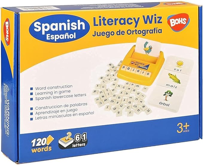 BOHS Spanish Literacy Wiz Spelling Game - Espanol Lower Case 60 Flash Cards - Preschool Language Learning Educational Toys
